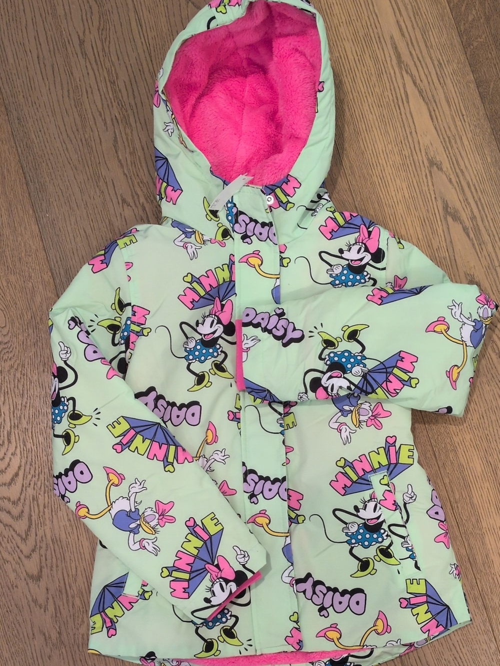 NWT Disney Amazon Basics Hooded Jacket in Bright Pink Daisy And Minnie Mouse